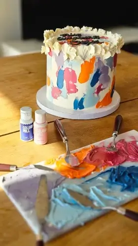 Artistic buttercream cake decoration detail